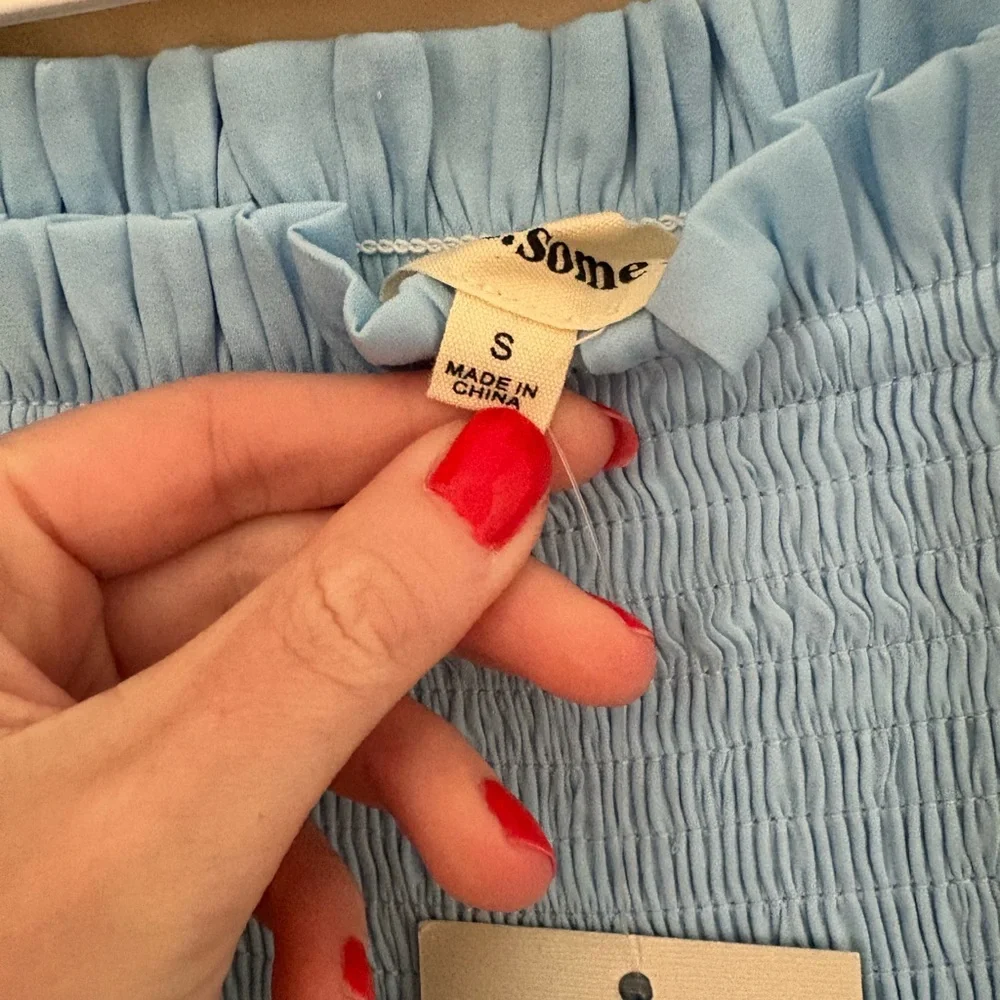 ee:some Women's Sky Blue Ruffle Mini Skirt Size S Summer Elastic Waist - Picture 3 of 5